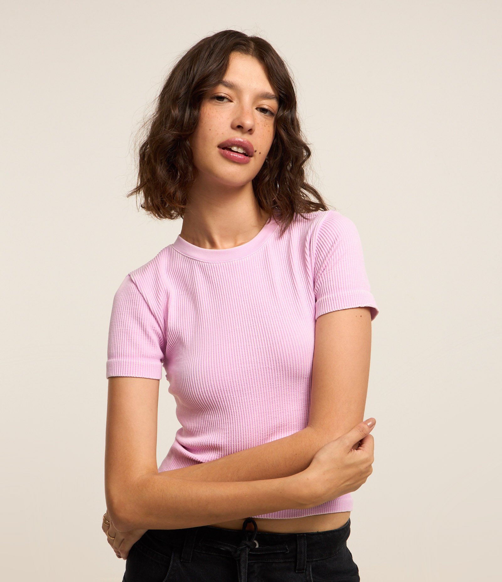 Blusa Curta Sem Manga Seamless com Efeito Lavado 1