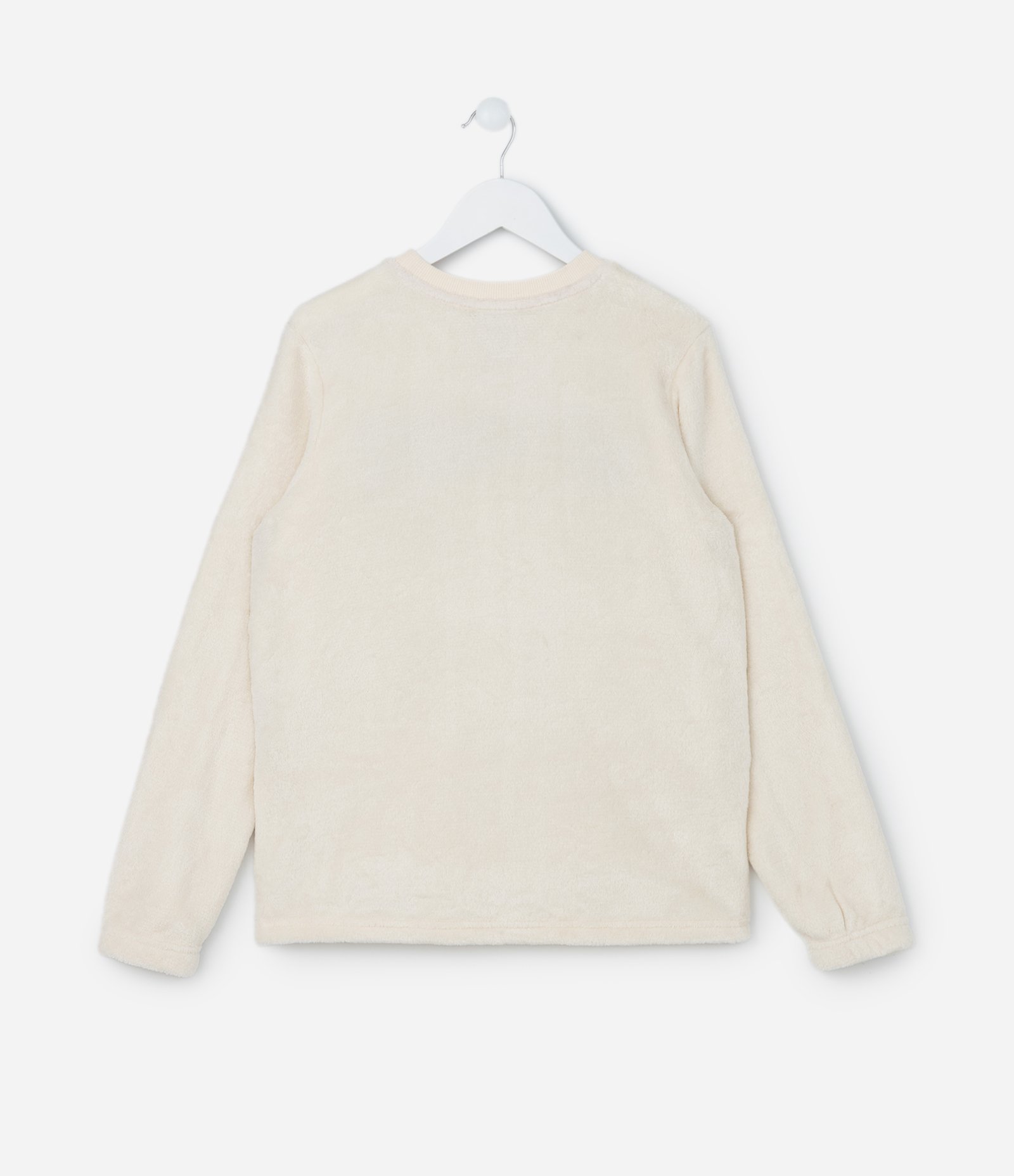 Pijama Longo Infanril em Fleece com Bordado de Coelha e Lacinhos - Tam 5 a 14 anos Bege/Cinza Escuro 3