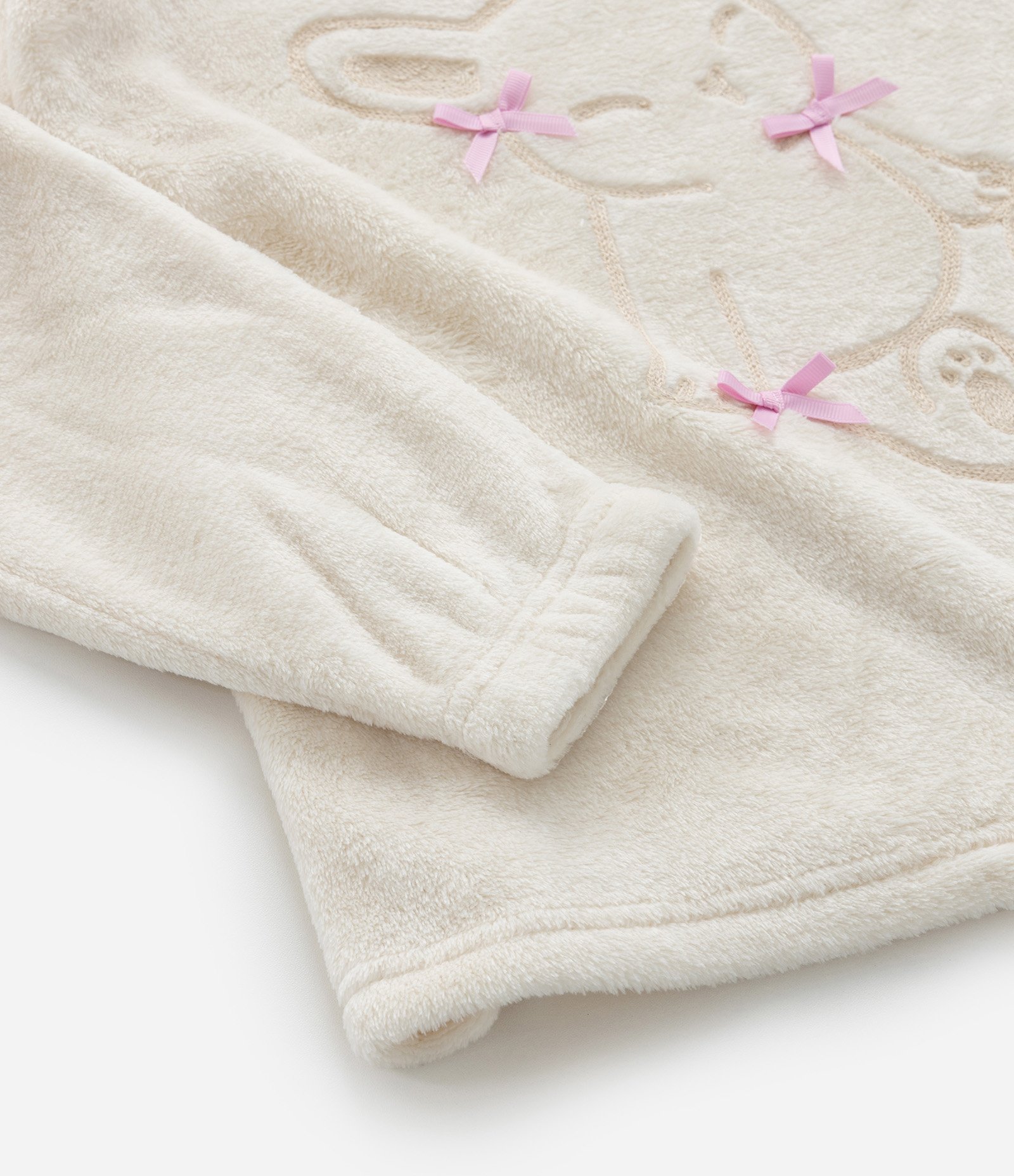 Pijama Longo Infanril em Fleece com Bordado de Coelha e Lacinhos - Tam 5 a 14 anos Bege/Cinza Escuro 6