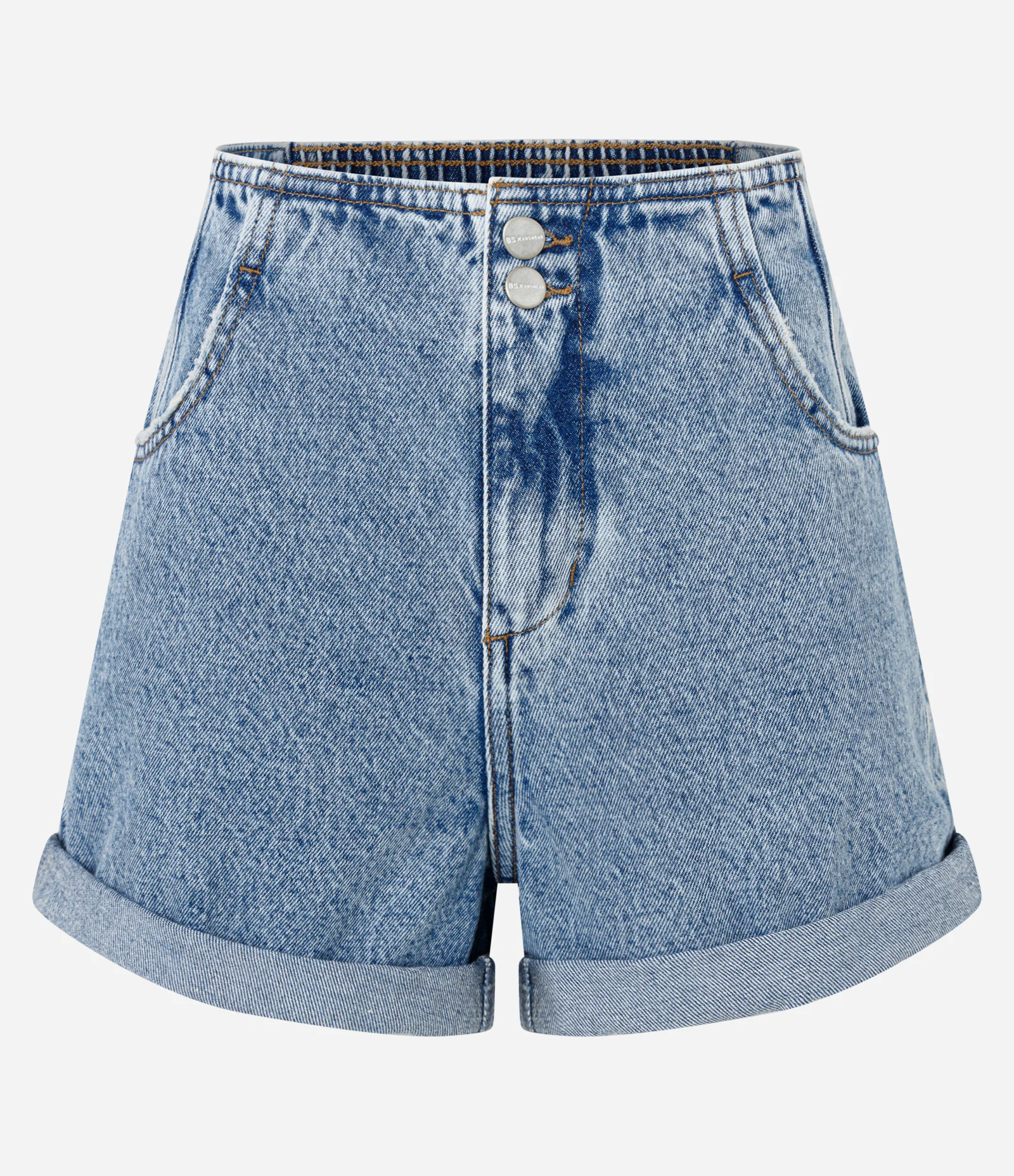Short Mom em Jeans Marmorizado e Barra Dobrada Azul 1