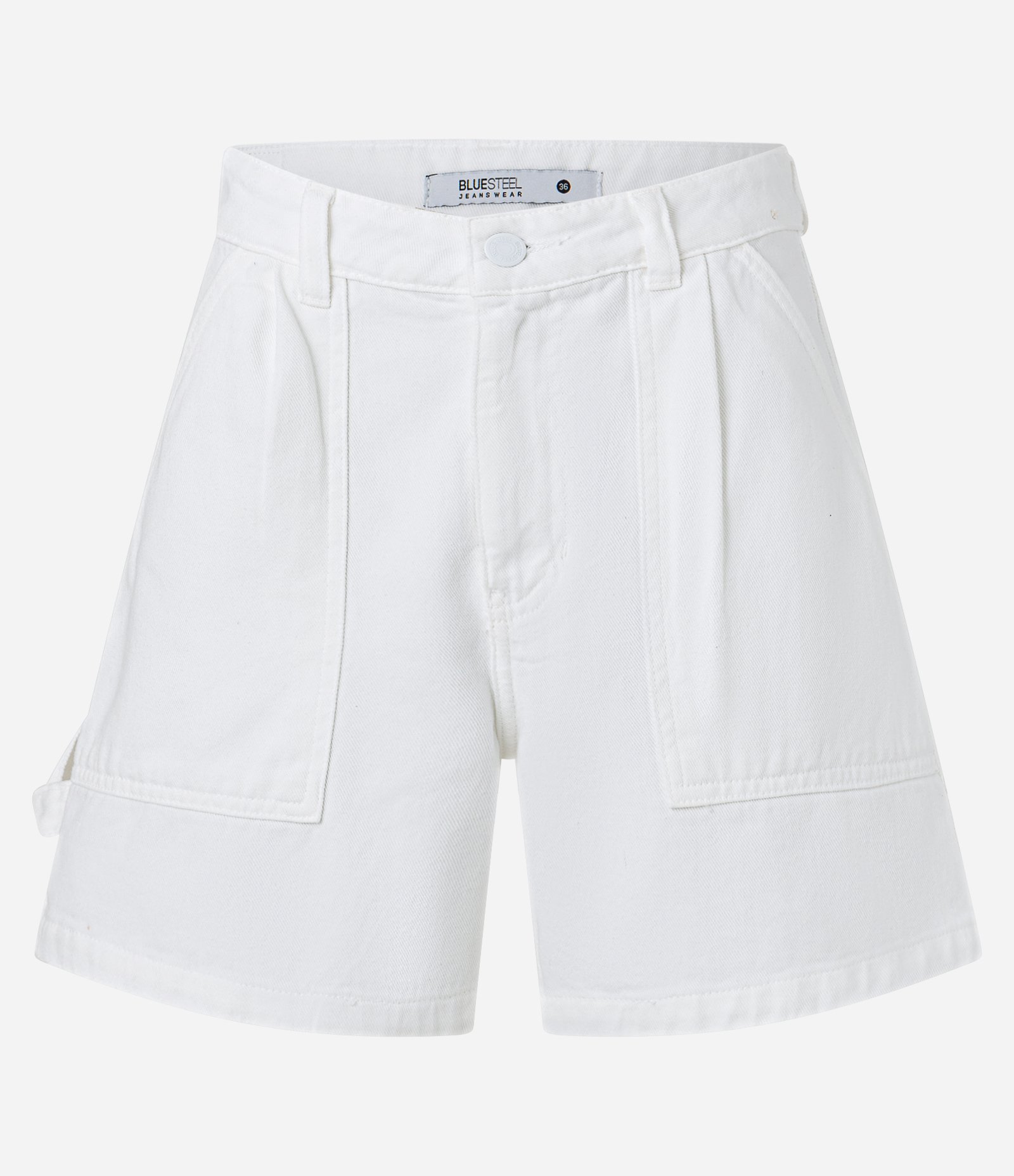 Short Cintura Alta em Jeans com Bolso Carpinteiro Branco 5