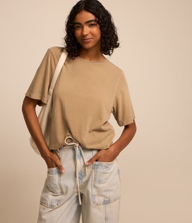 Calça Baggy em Jeans com Efeito Dirty e Listras