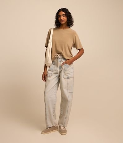 Calça Baggy em Jeans com Efeito Dirty e Listras Calça Baggy em Jeans com Efeito Dirty e Listras