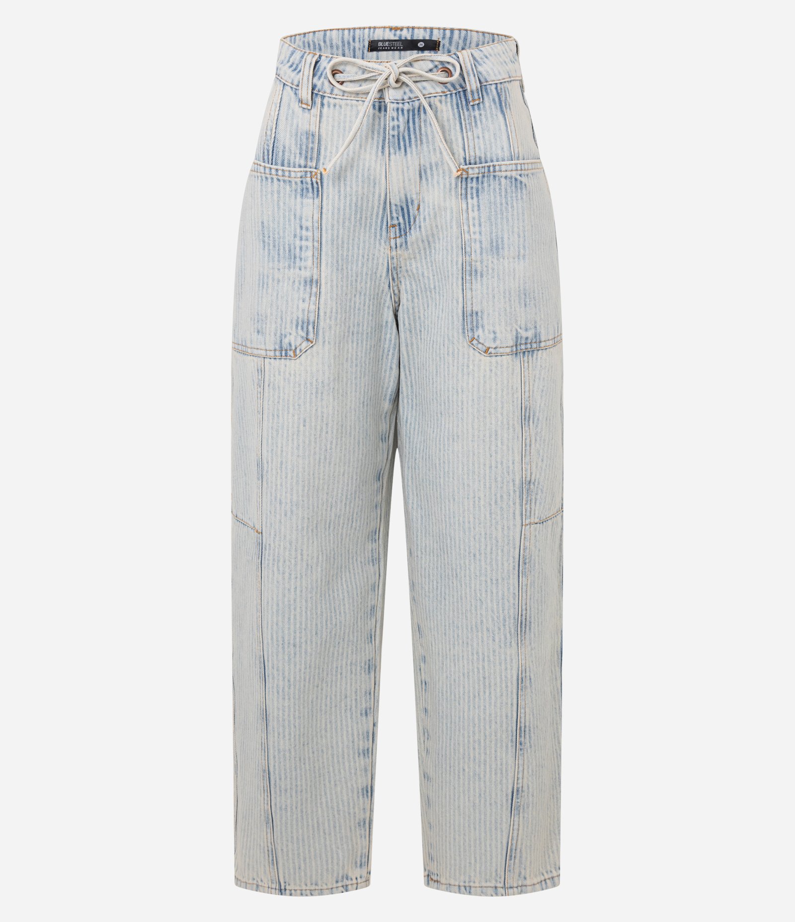 Calça Baggy em Jeans com Efeito Dirty e Listras Azul 5