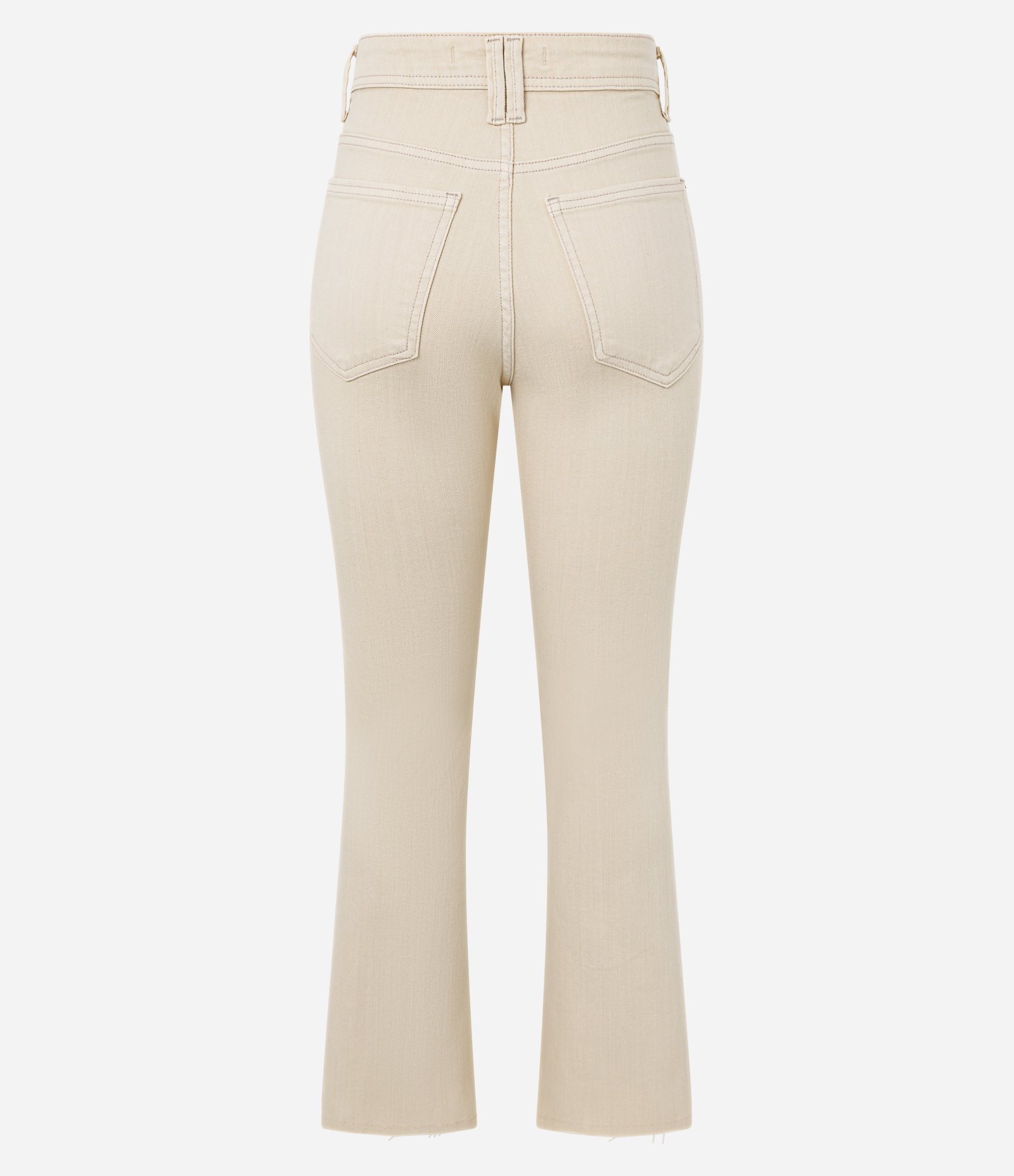Calça Flare Cropped em Sarja com Barra Desfiada Bege 6