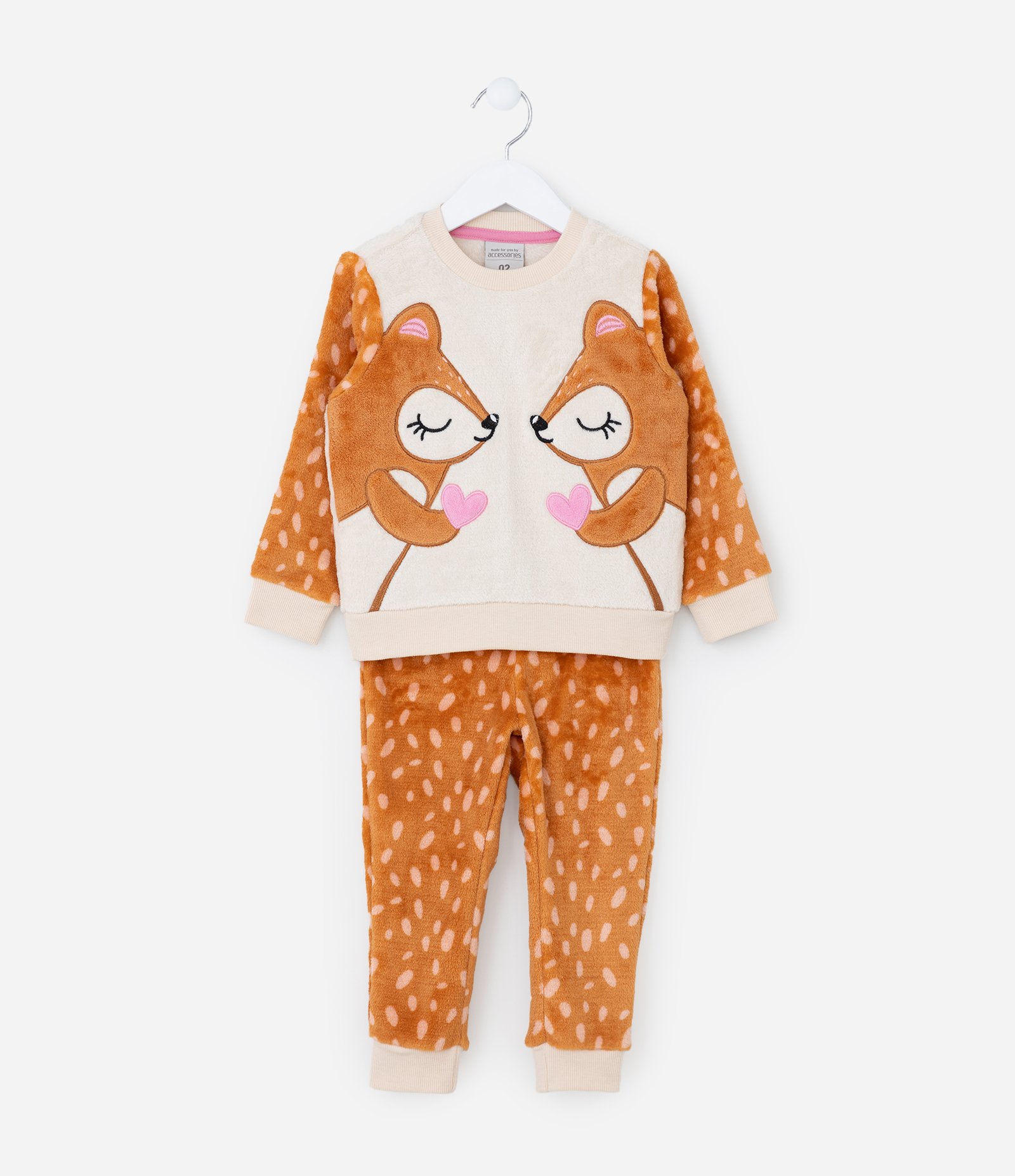 Pijama Infantil em Fleece com Bordado Raposinhas - Tam 2 a 4 Anos Laranja 1
