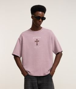 Camiseta Boxy em Moletinho com Estampa de Cruz