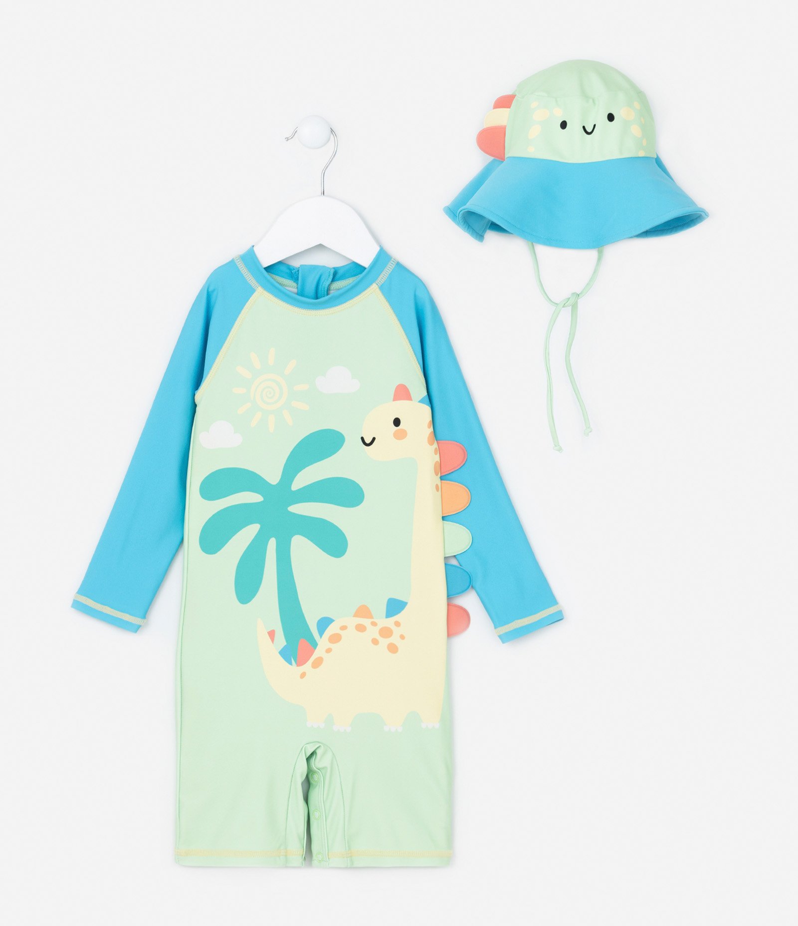 Conjunto Infantil com Proteção Uv e Estampa de Dino - Tam 6 meses a 4 Anos Verde 1