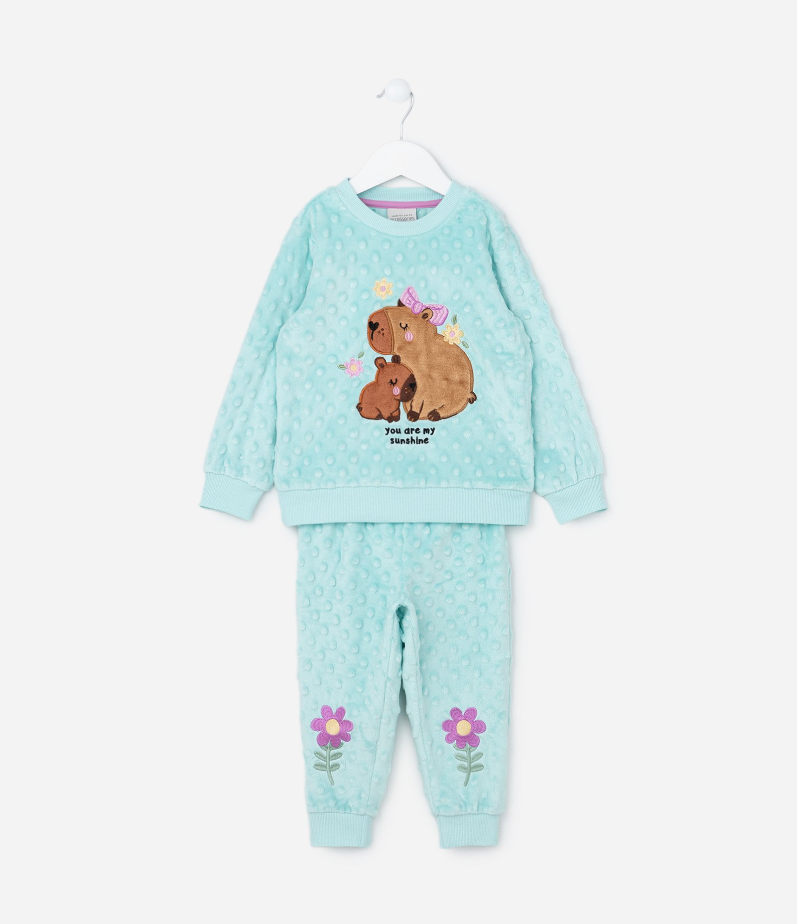 Pijama Infantil em Plush com Bordado de Capivarinhas - Tam 2 a 4 Anos Verde 1