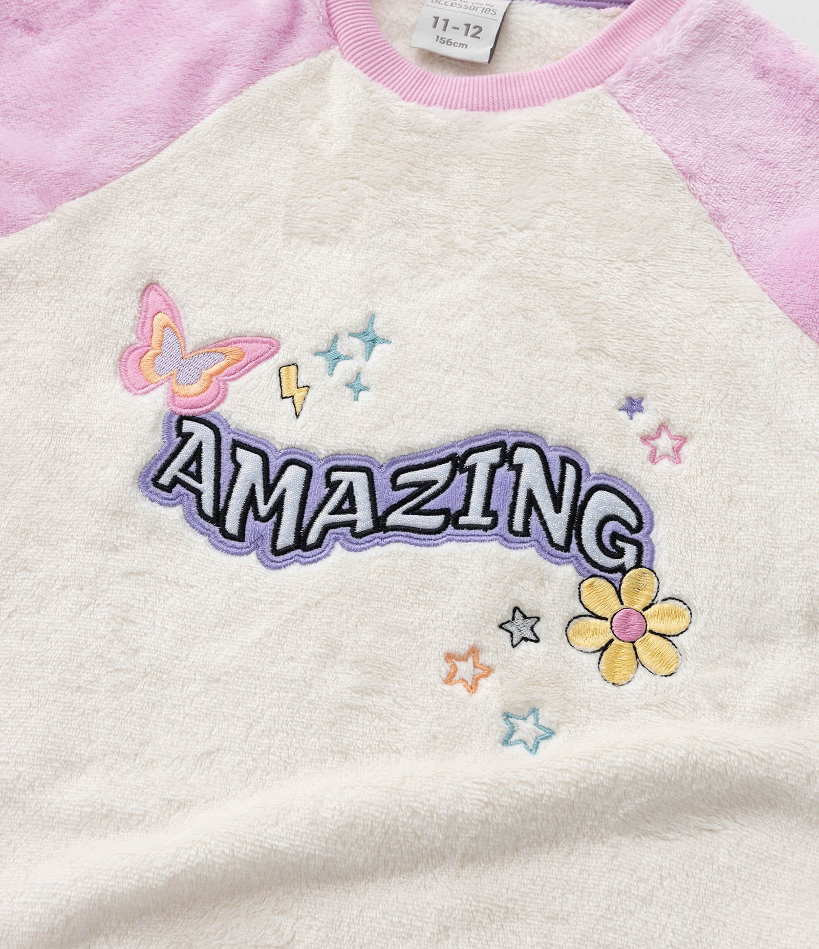 Pijama Infantil em Fleece com Bordado Lettering Amazing - Tam 5 a 14 Anos Rosa/Bege 11