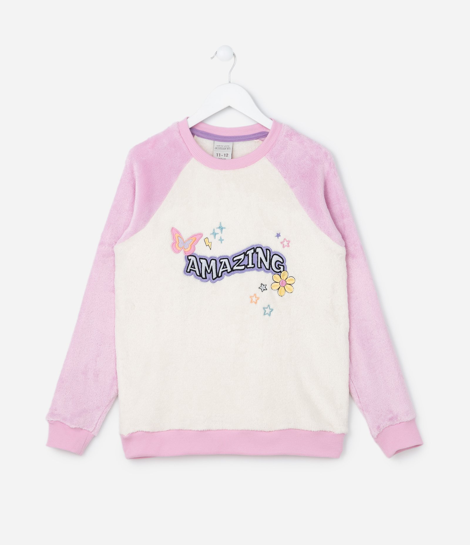 Pijama Infantil em Fleece com Bordado Lettering Amazing - Tam 5 a 14 Anos Rosa/Bege 2