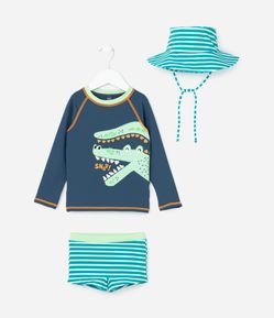 Conjunto Infantil com Proteção UV e Estampa Jacaré - Tam 6 meses a 4 Anos