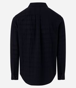 Camisa Regular em Linho com Textura Grid e Manga Longa
