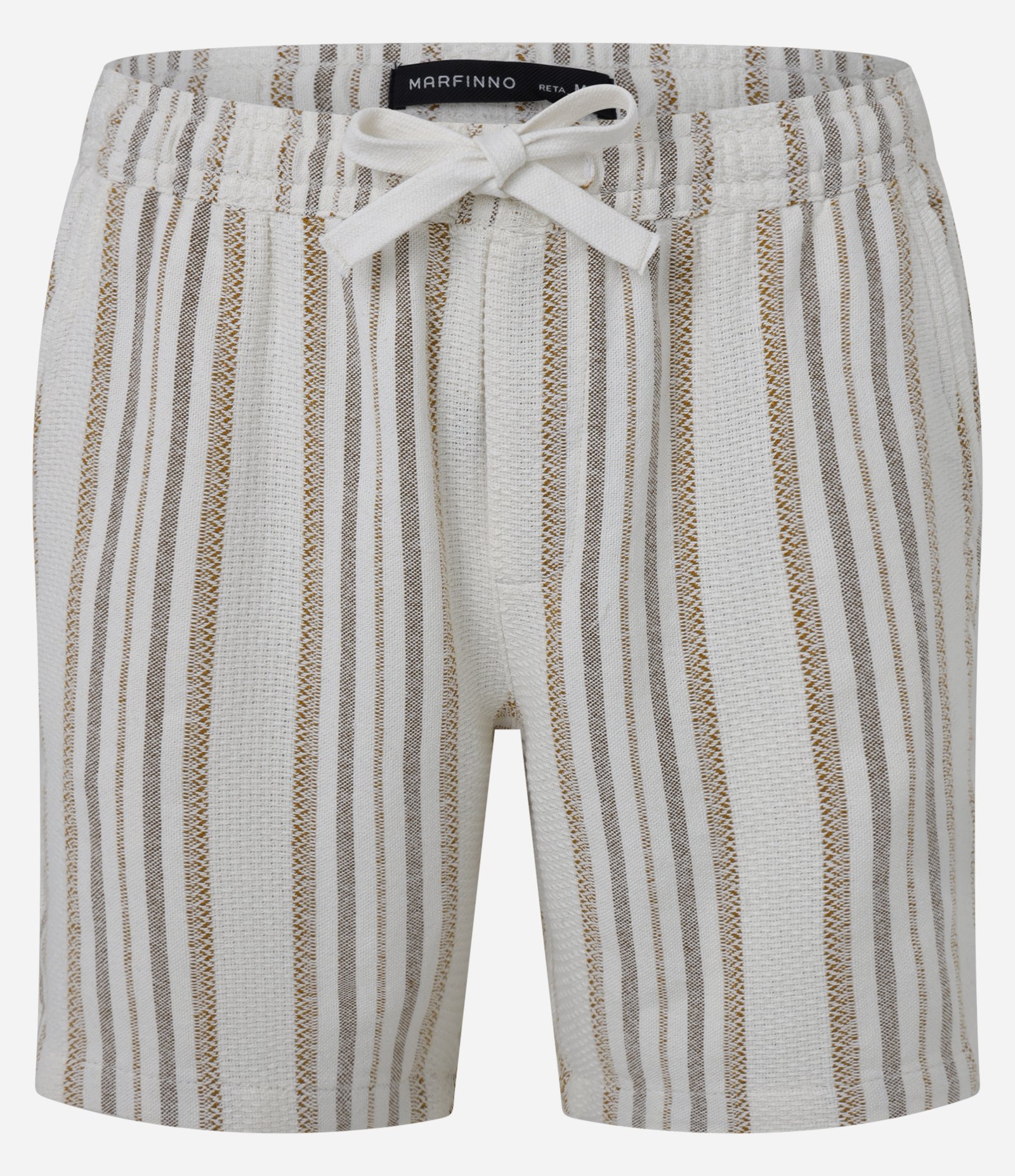 Bermuda Listrada com Textura e Cós Elástico Bege 1