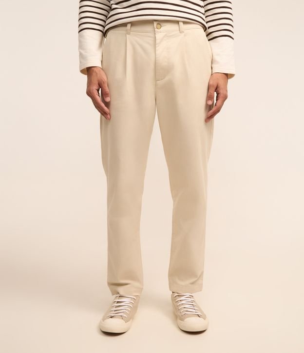 Calça em Algodão com Textura Quadriculada