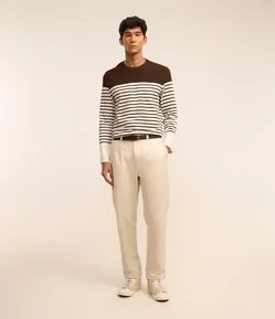 Calça em Algodão com Textura Quadriculada