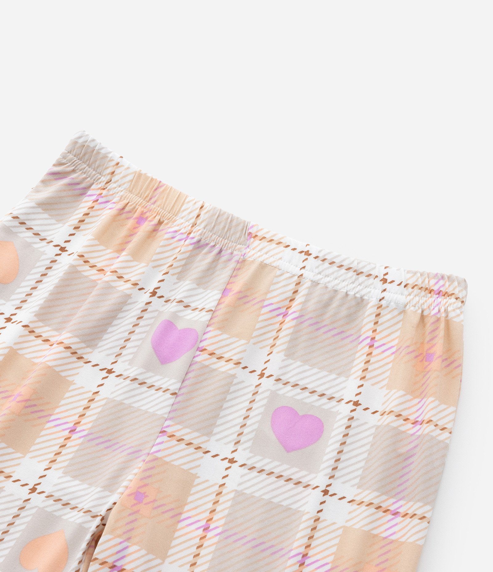 Pijama Longo Infantil com Toque Suave e Estampa Xadrez - Tam 5 a 14 Anos Bege/Laranja 6