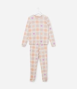 Pijama Longo Infantil com Toque Suave e Estampa Xadrez - Tam 5 a 14 Anos