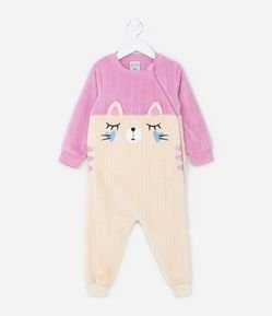 Pijama Jumper Infantil em Fleece com Bordado Gatinha - Tam 1 a 4 Anos