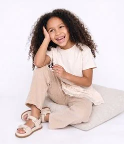 Calça Wide Leg Infantil em Plush - Tam 5 a 14 Anos