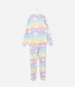 Pijama Infantil Tricosado com Estampa de Florzinhas - Tam 5 a 14 Anos
