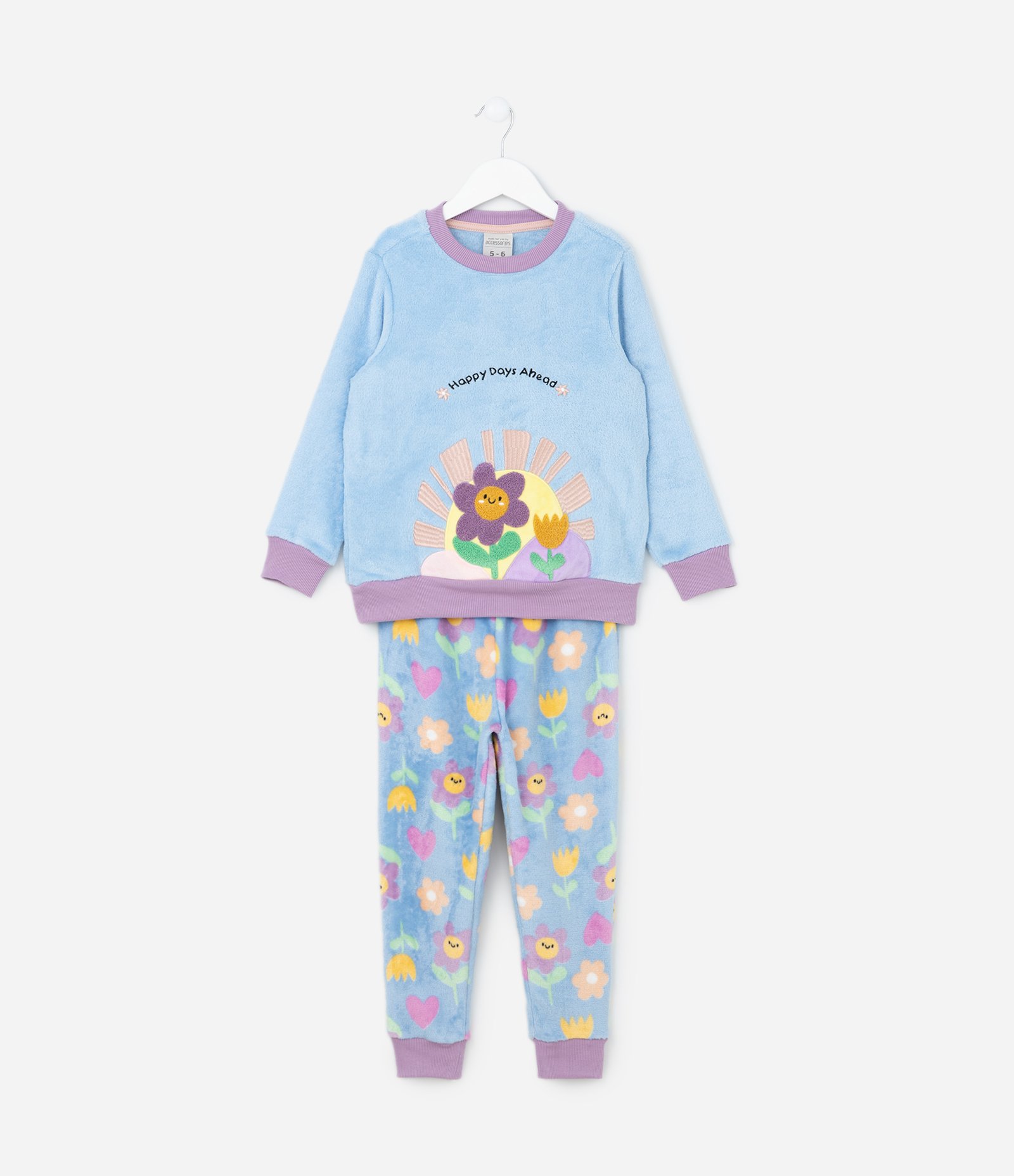 Pijama Infantil em Fleece com Bordado Florzinha - Tam 2 a 6 Anos Azul 1