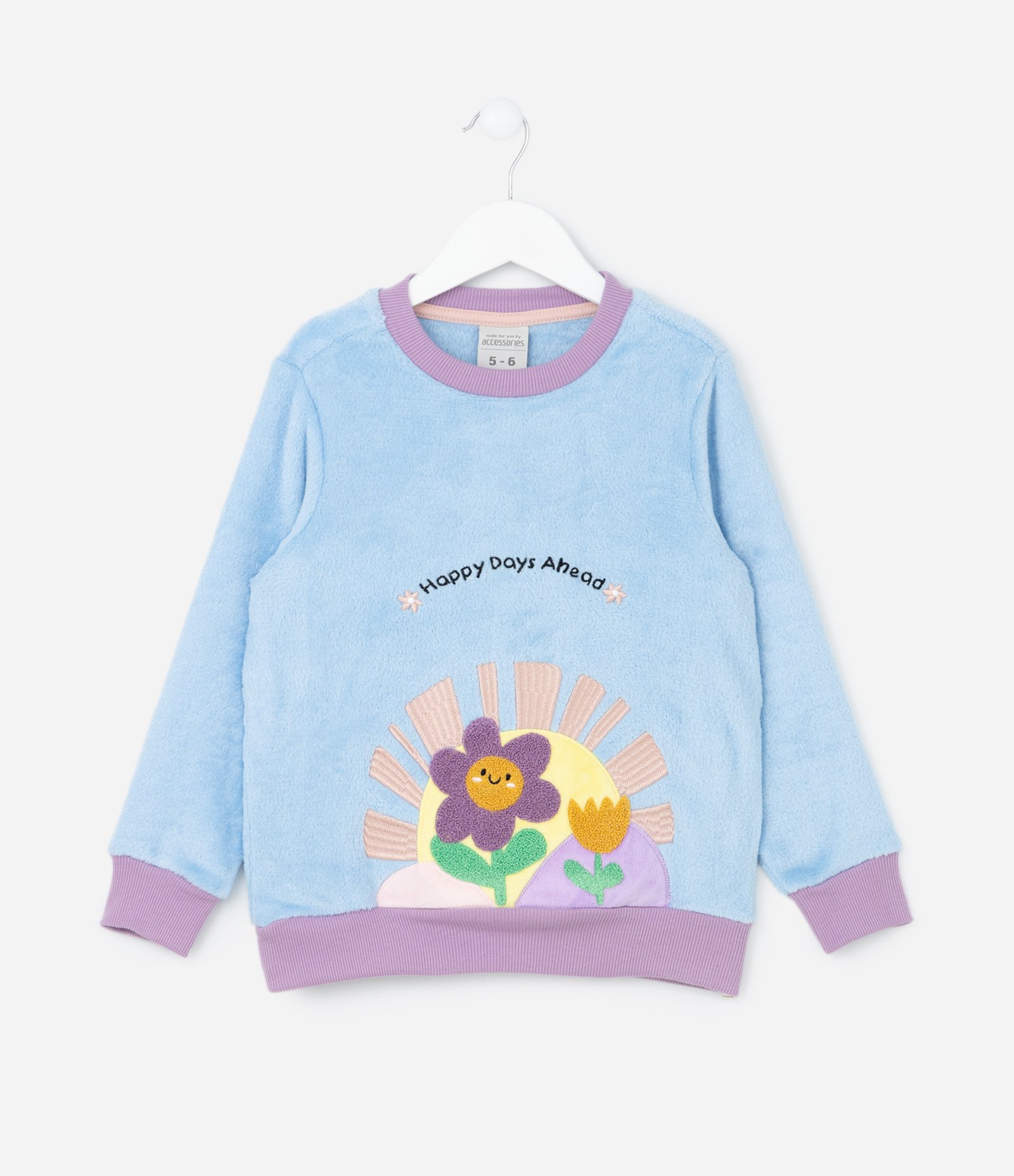 Pijama Infantil em Fleece com Bordado Florzinha - Tam 2 a 6 Anos Azul 2