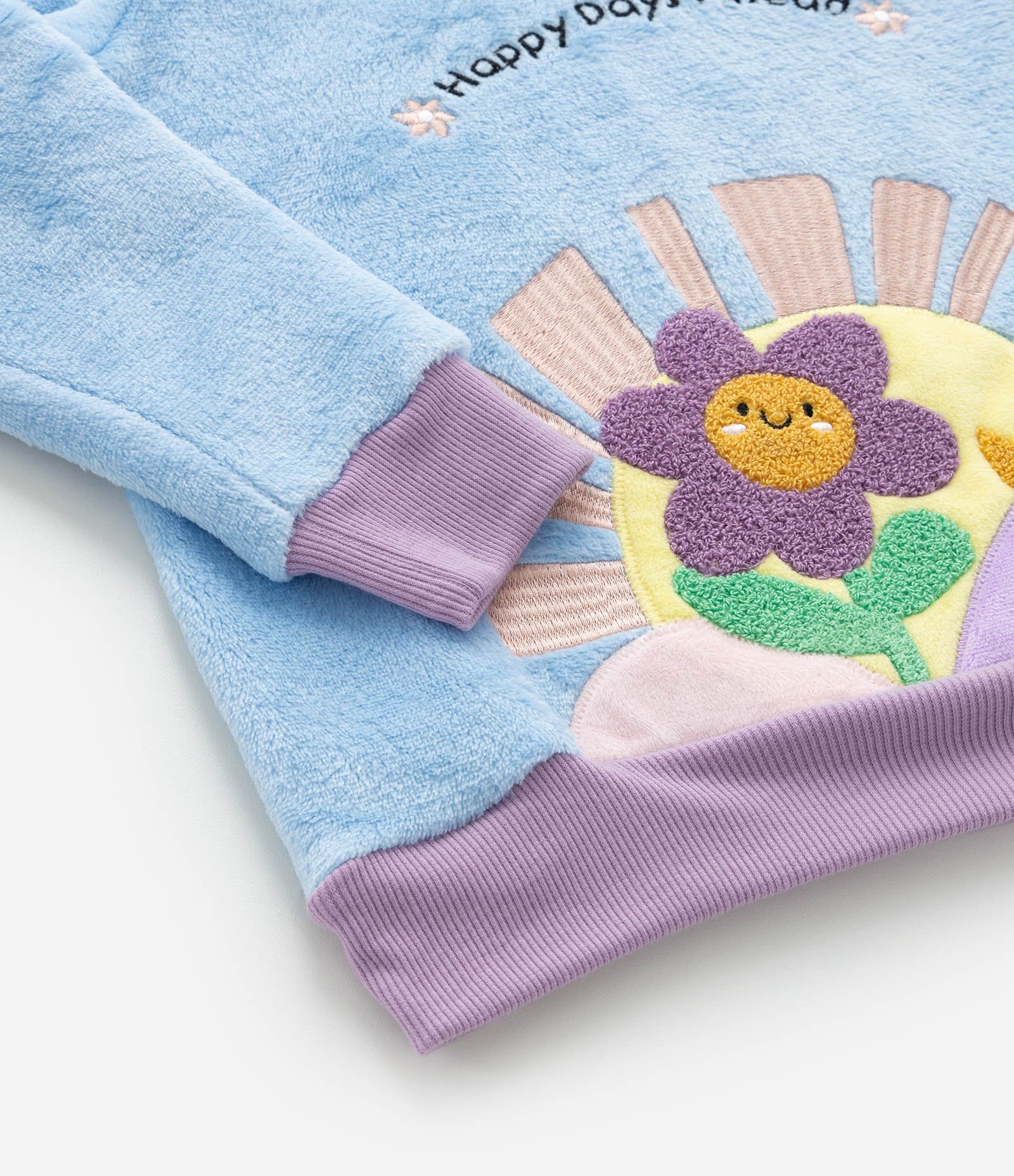 Pijama Infantil em Fleece com Bordado Florzinha - Tam 2 a 6 Anos Azul 7