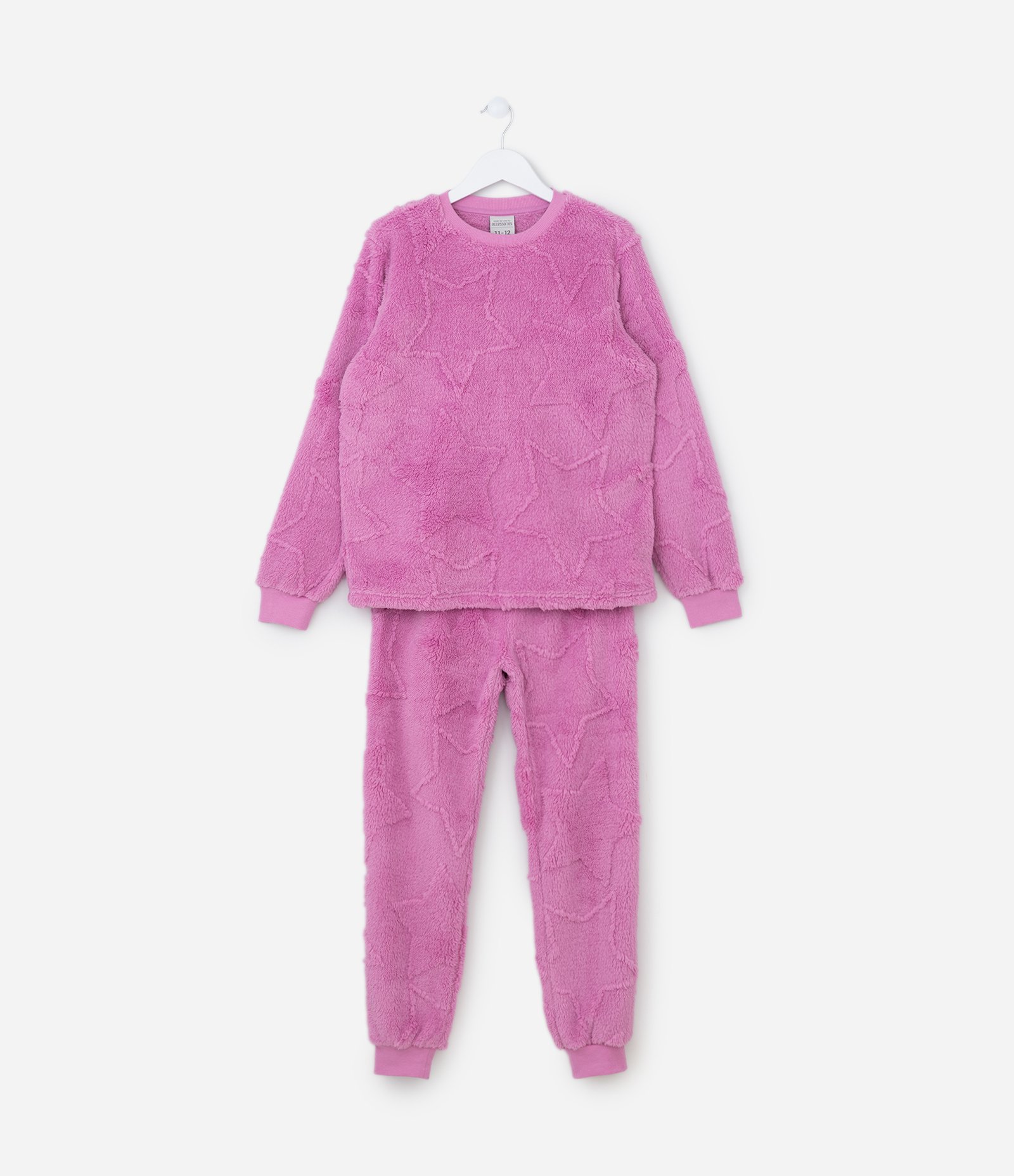 Pijama Infantil em Fleece com Textura de Estrelas - Tam 5 a 14 Anos Rosa 1
