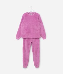 Pijama Infantil em Fleece com Textura de Estrelas - Tam 5 a 14 Anos