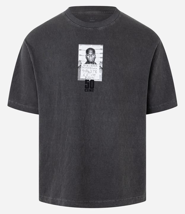 Camiseta Boxy em Algodão Estonado com Estampa 50 Cent