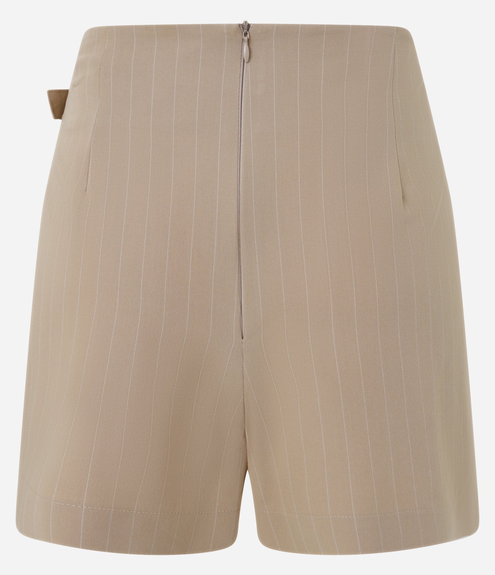 Short Saia em Poliviscose com Listras Risca de Giz e Cinto Lateral Marrom 6
