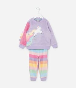 Pijama Infantil em Fleece com Bordado Unicórnio - Tam 1 a 4 Anos