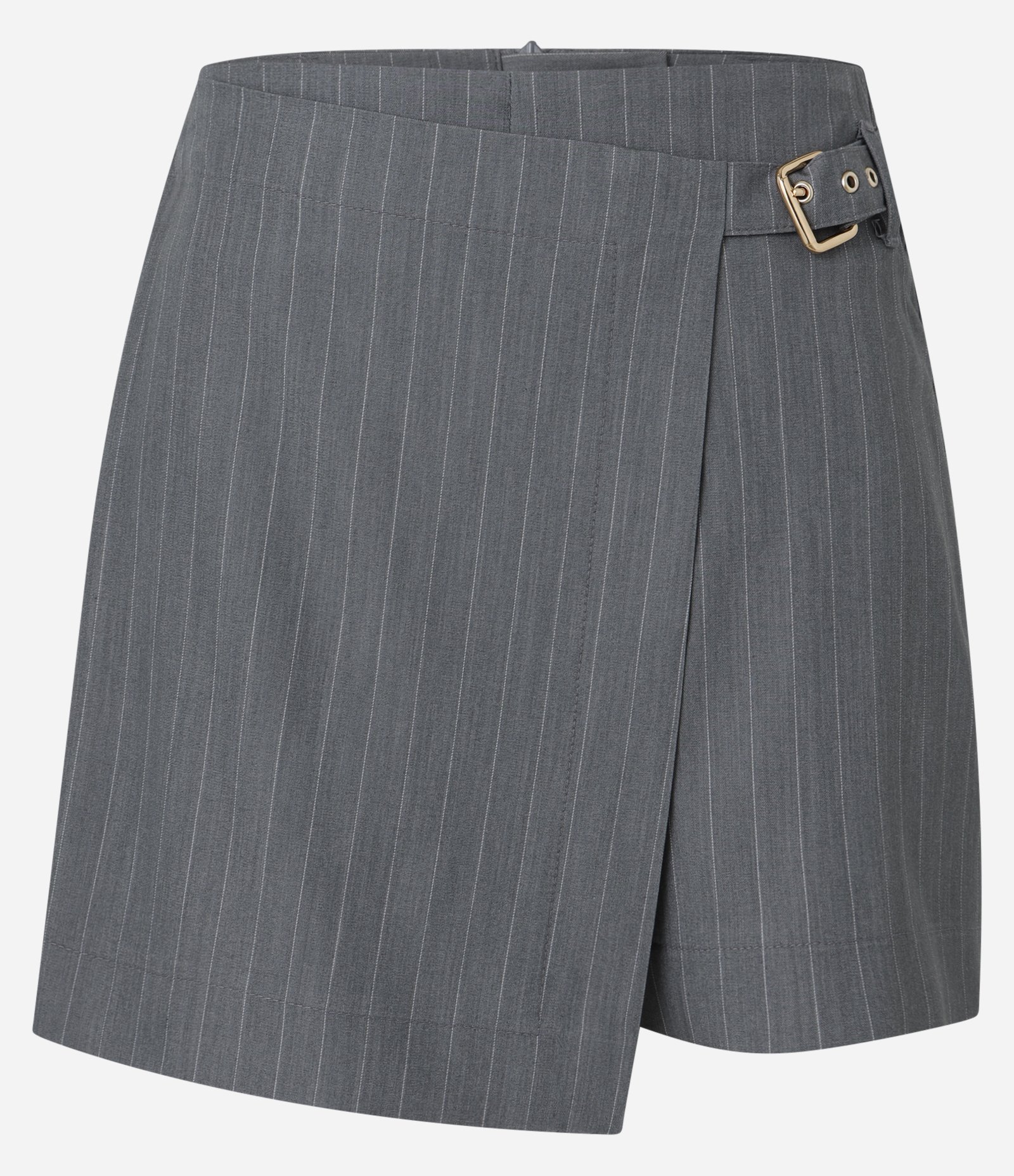 Short Saia em Poliviscose com Listras Risca de Giz e Cinto Lateral Cinza 5