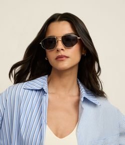 Óculos de Sol Quadrado Metalizado Sem Padronagem com Armação Fina