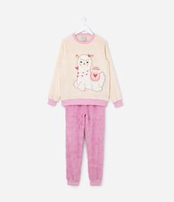 Pijama Infantil em Fleece com Bordado Lhama - Tam 5 a 14 Anos