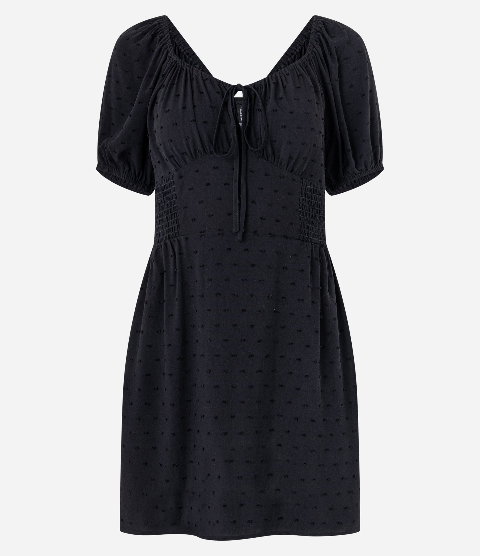 Vestido Evasê em Viscose Texturizada com Lastex e Amarração no Busto Preto 5