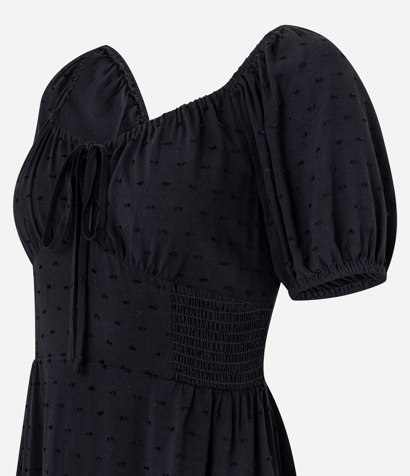 Vestido Evasê em Viscose Texturizada com Lastex e Amarração no Busto Preto 6