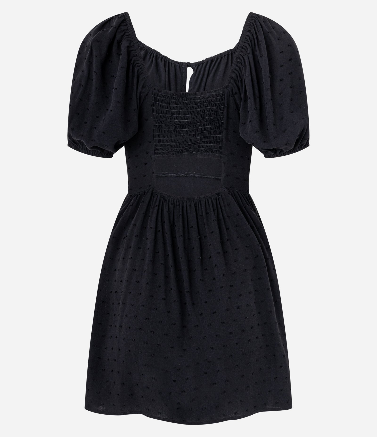 Vestido Evasê em Viscose Texturizada com Lastex e Amarração no Busto Preto 7