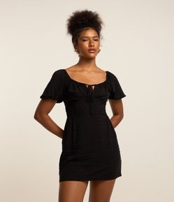 Vestido Evasê em Viscose Texturizada com Lastex e Amarração no Busto