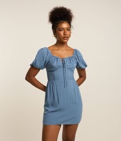 Vestido Evasê em Viscose Texturizada com Lastex e Amarração no Busto