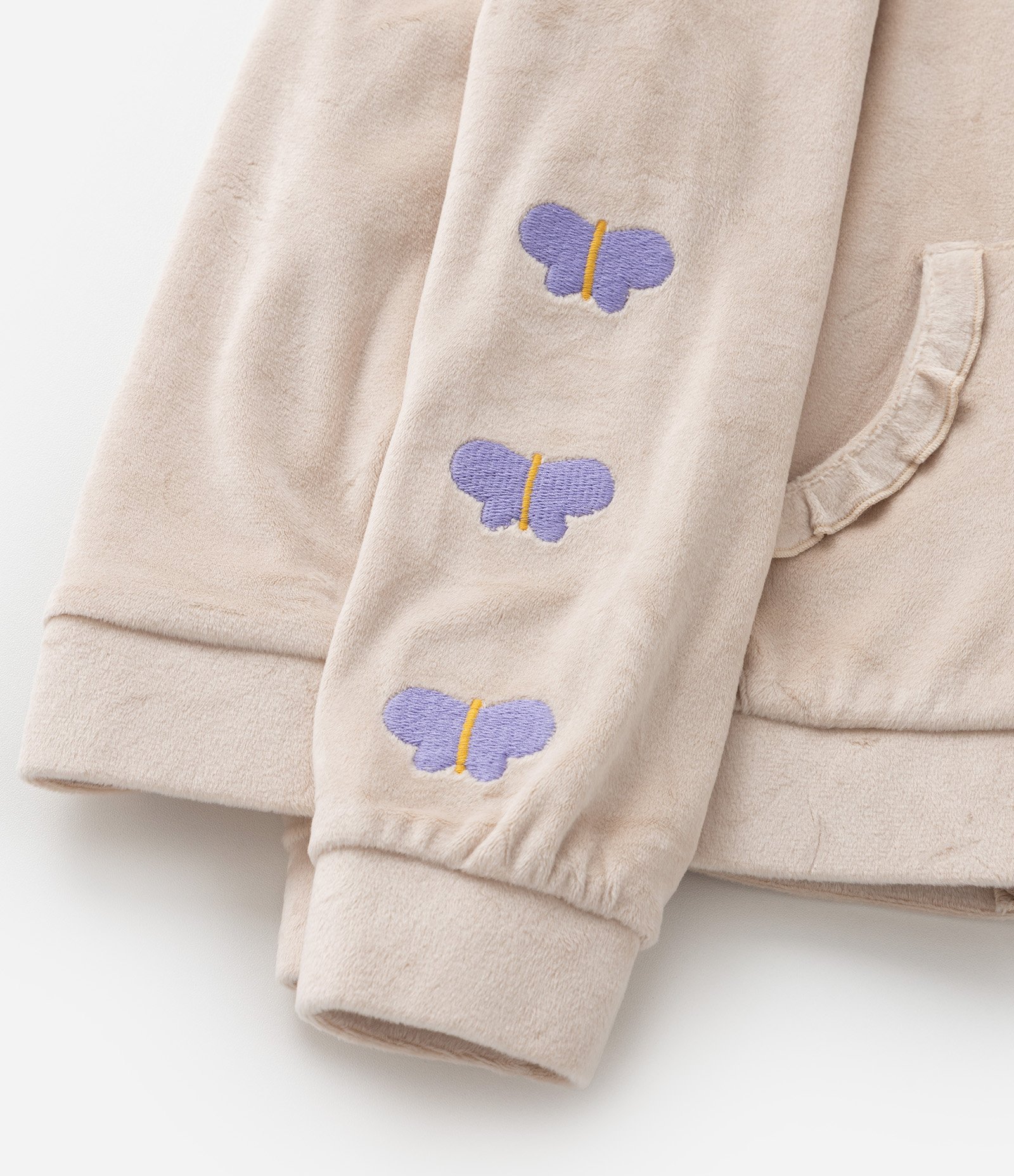Conjunto Infantil em Plush com Bordado Borboleta - Tam 1 a 5 Anos Bege 11