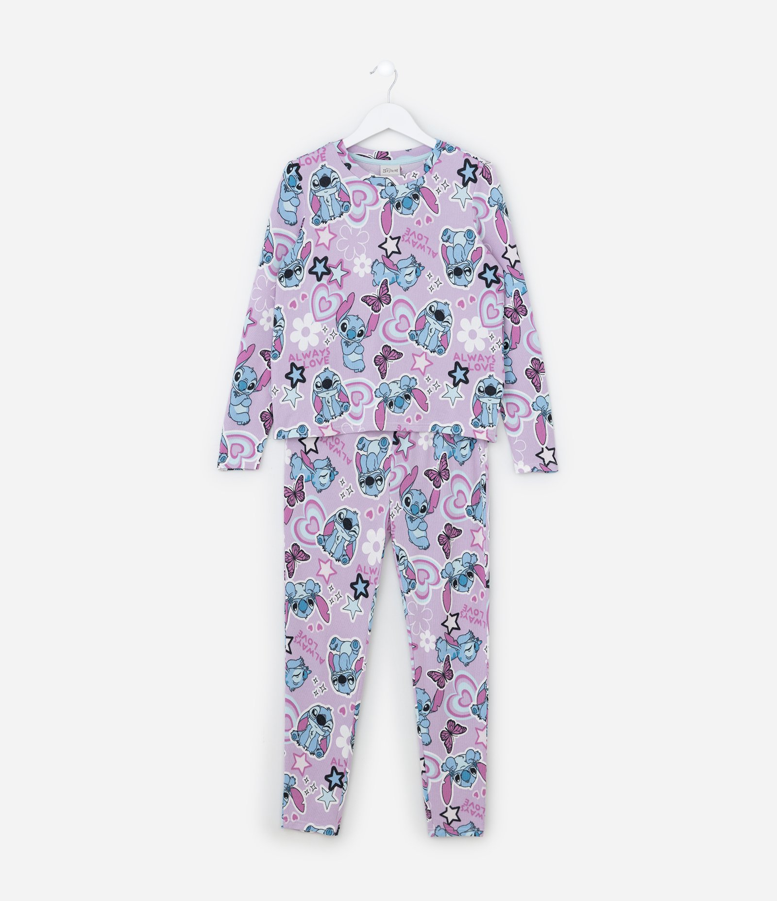 Pijama Infantil em Tricô com Estampa do Stitch - Tam 5 a 14 Anos Lilás 1