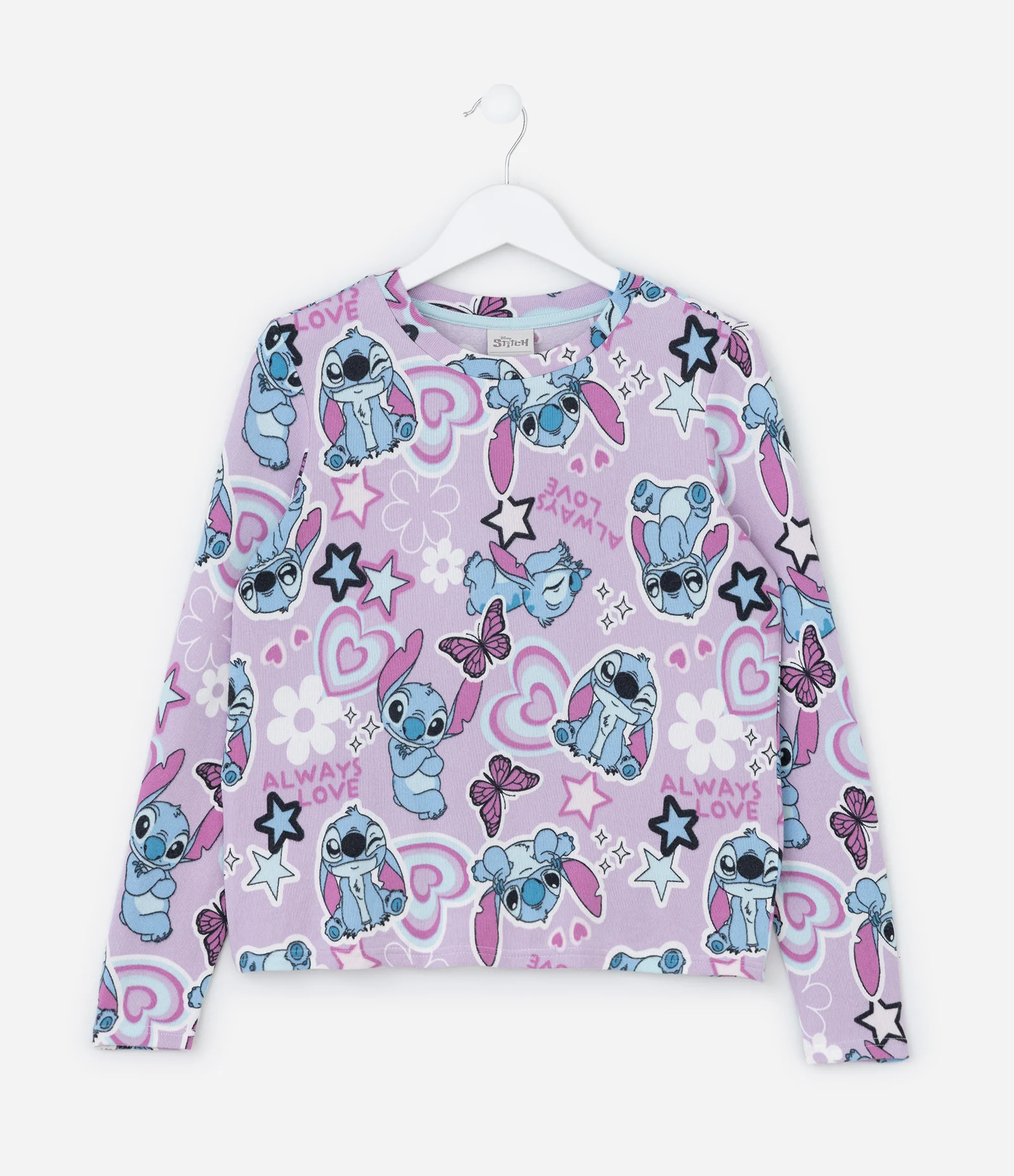 Pijama Infantil em Tricô com Estampa do Stitch - Tam 5 a 14 Anos Lilás 2