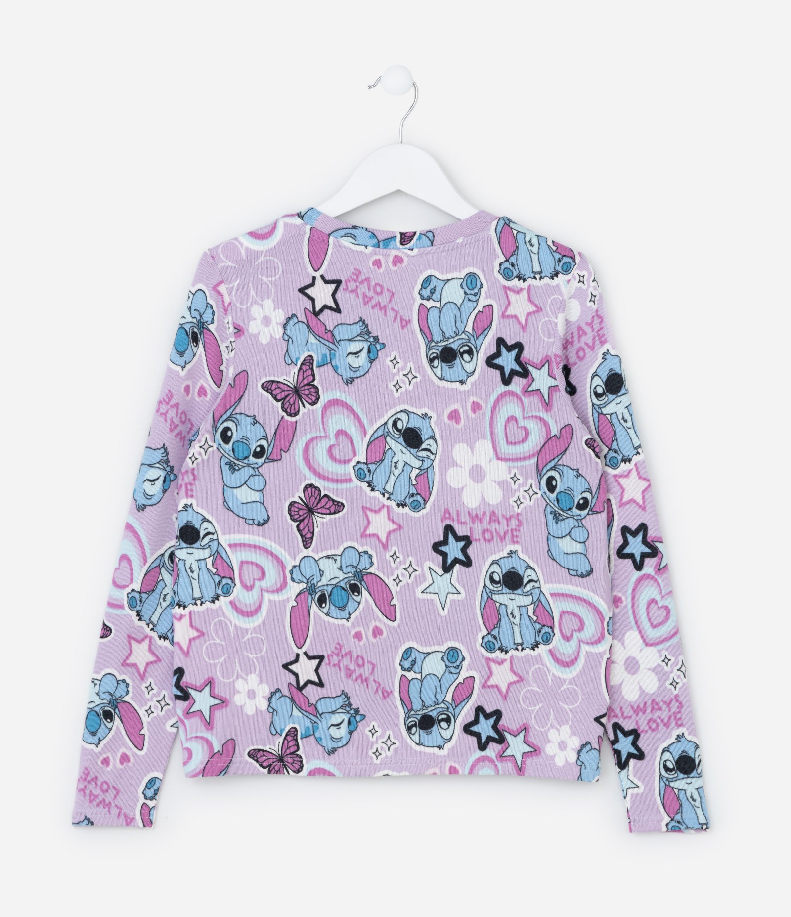 Pijama Infantil em Tricô com Estampa do Stitch - Tam 5 a 14 Anos Lilás 3