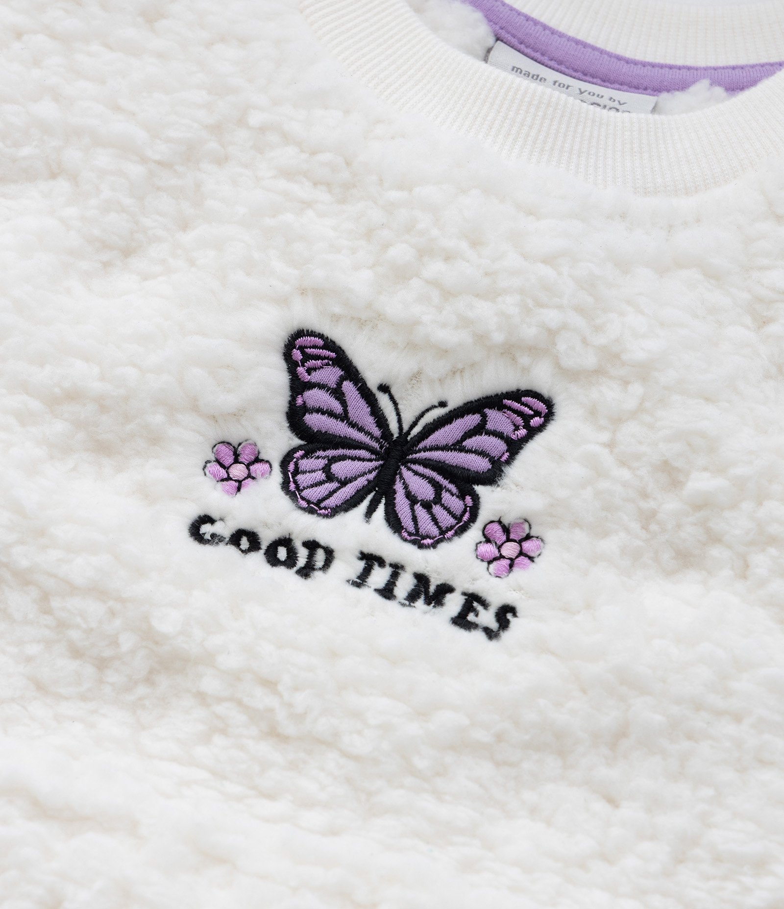 Pijama Infantil em Sherpa com Bordado Borboleta - Tam 5 ao 14 Bege/Roxo 11