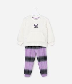 Pijama Infantil em Sherpa com Bordado Borboleta - Tam 5 ao 14