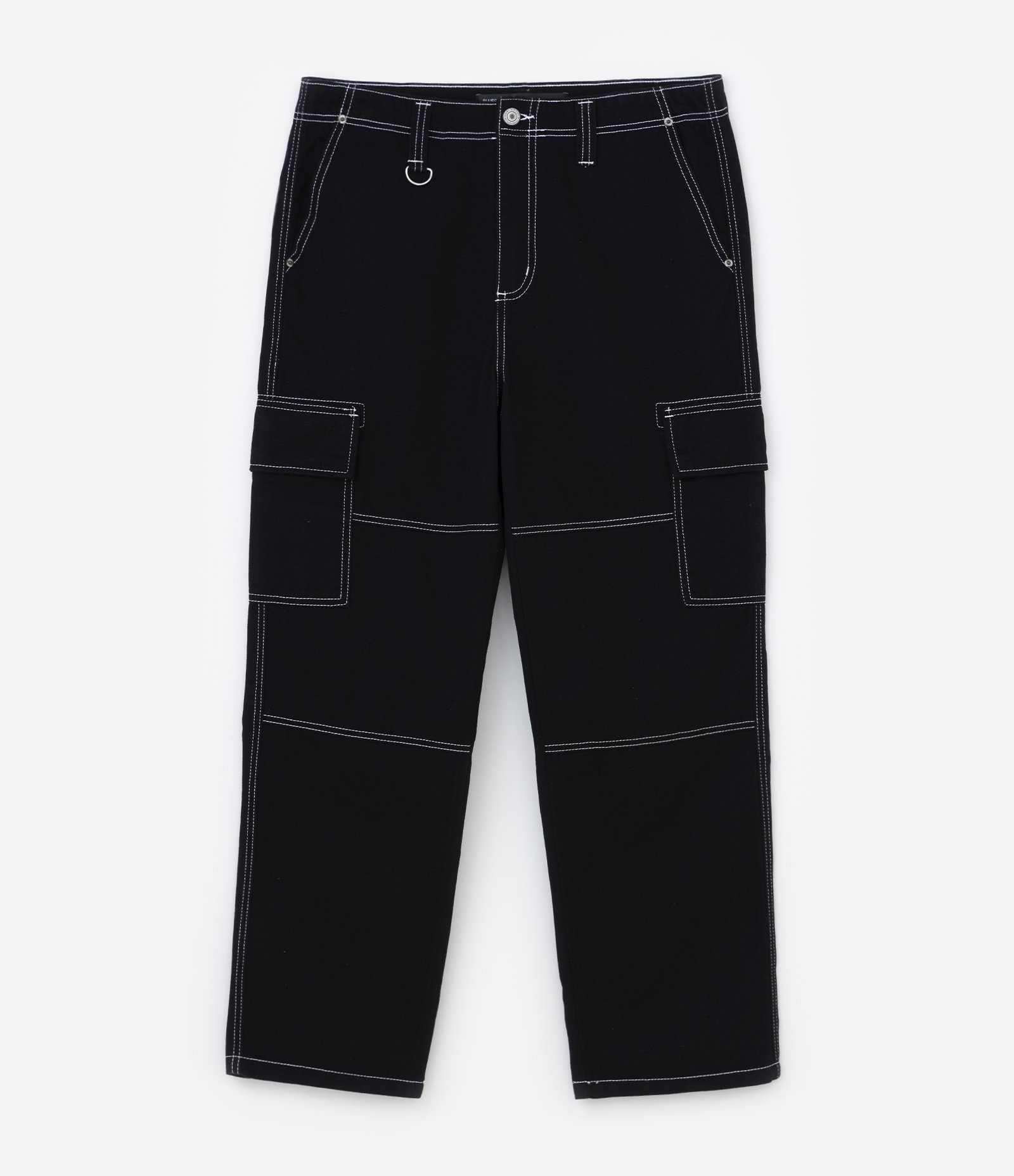 Calça Baggy em Sarja com Pespontos Contrastantes Preto 4