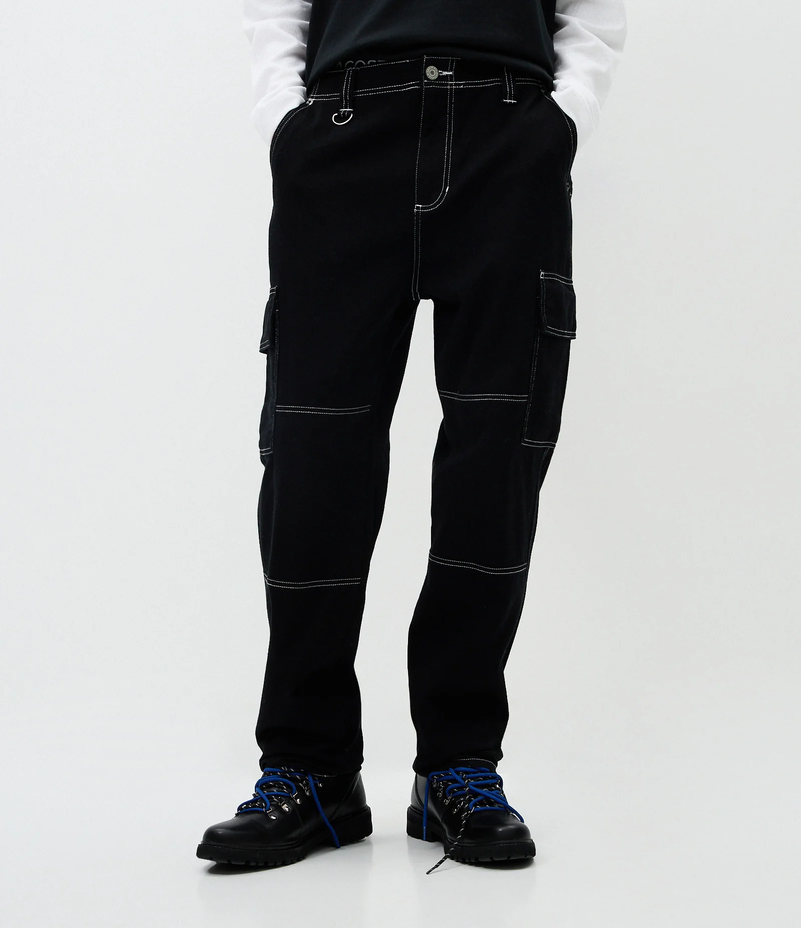 Calça Baggy em Sarja com Pespontos Contrastantes Preto 2