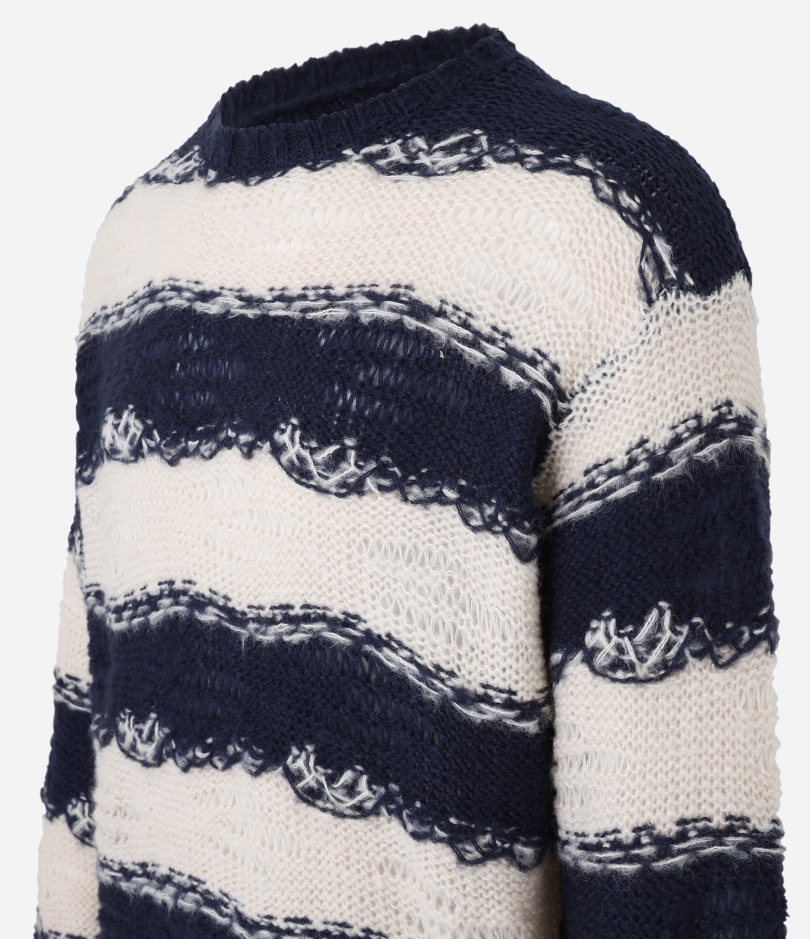 Suéter em Tricô Irregular Listrado Azul/Bege 6